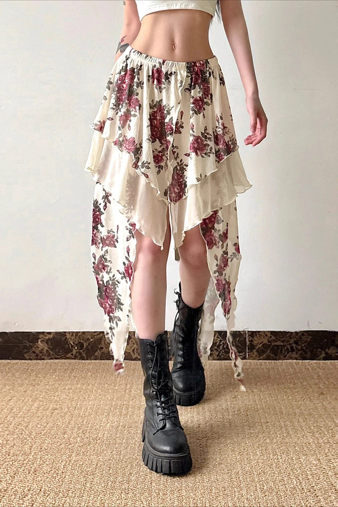 Vintage Floral Asymmetrical Skirt - Image 2