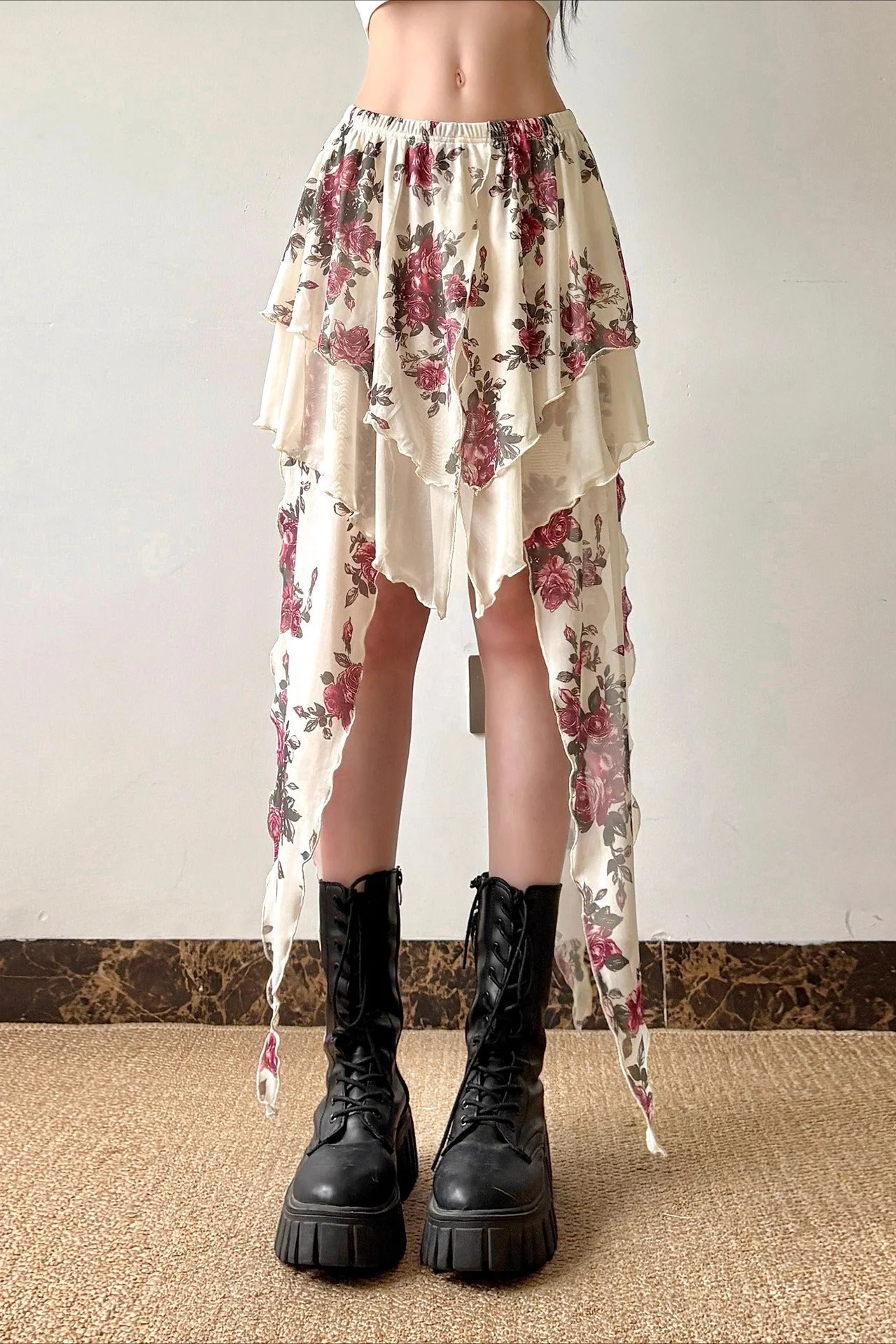 Vintage Floral Asymmetrical Skirt - Image 3