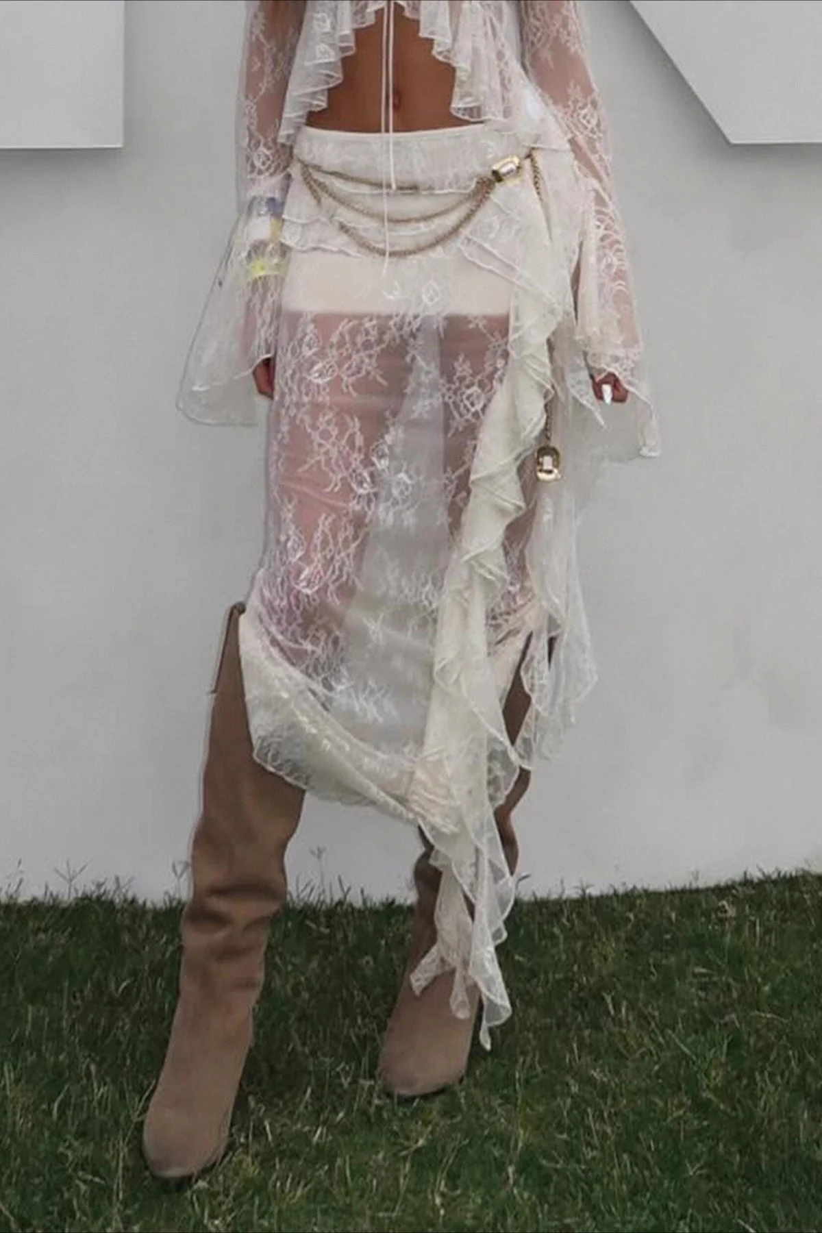 Ruffled Lace Asymmetrical Skirt - Image 2