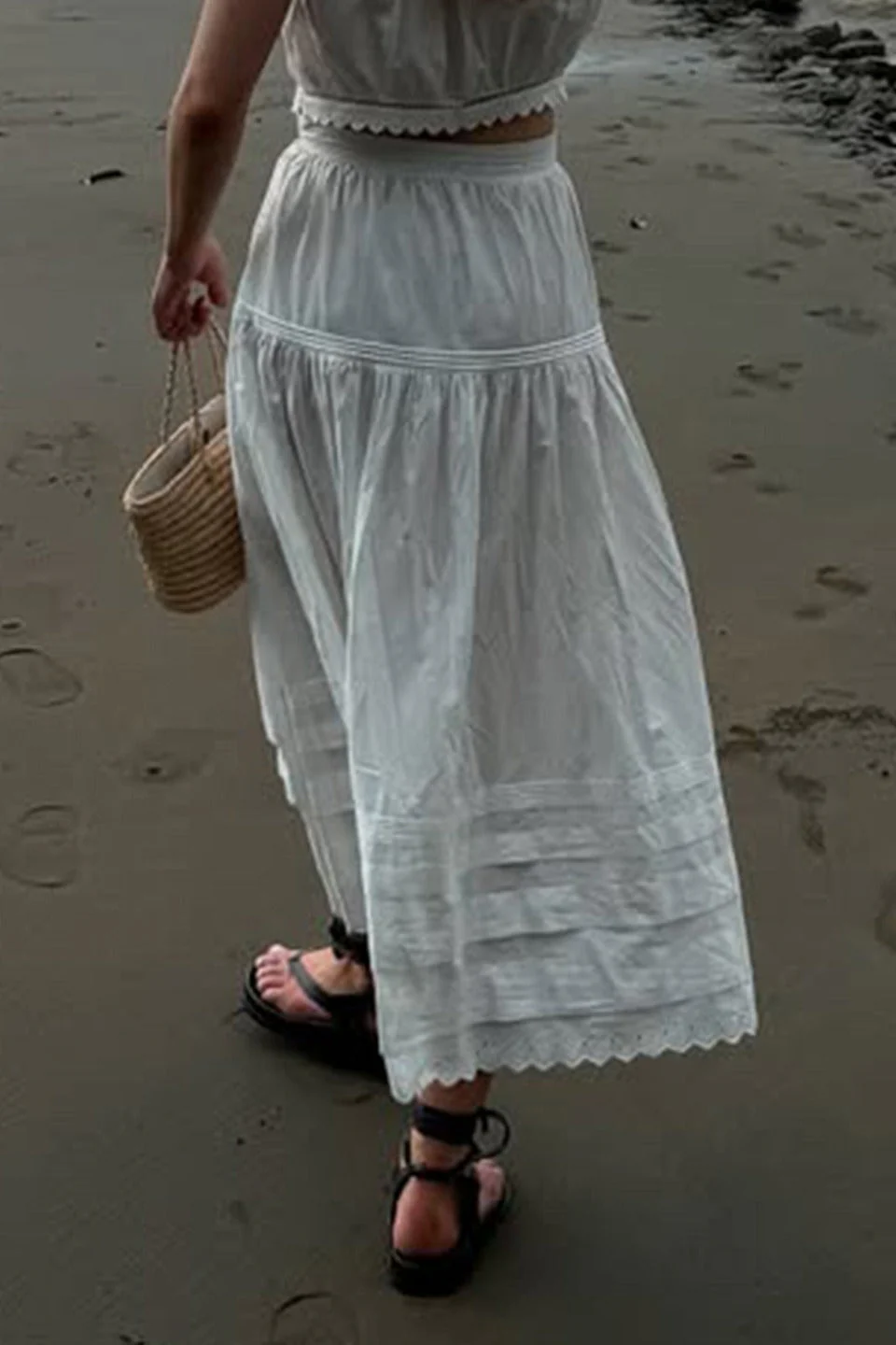 Lace Panel Asymmetrical Maxi Skirt - Image 2