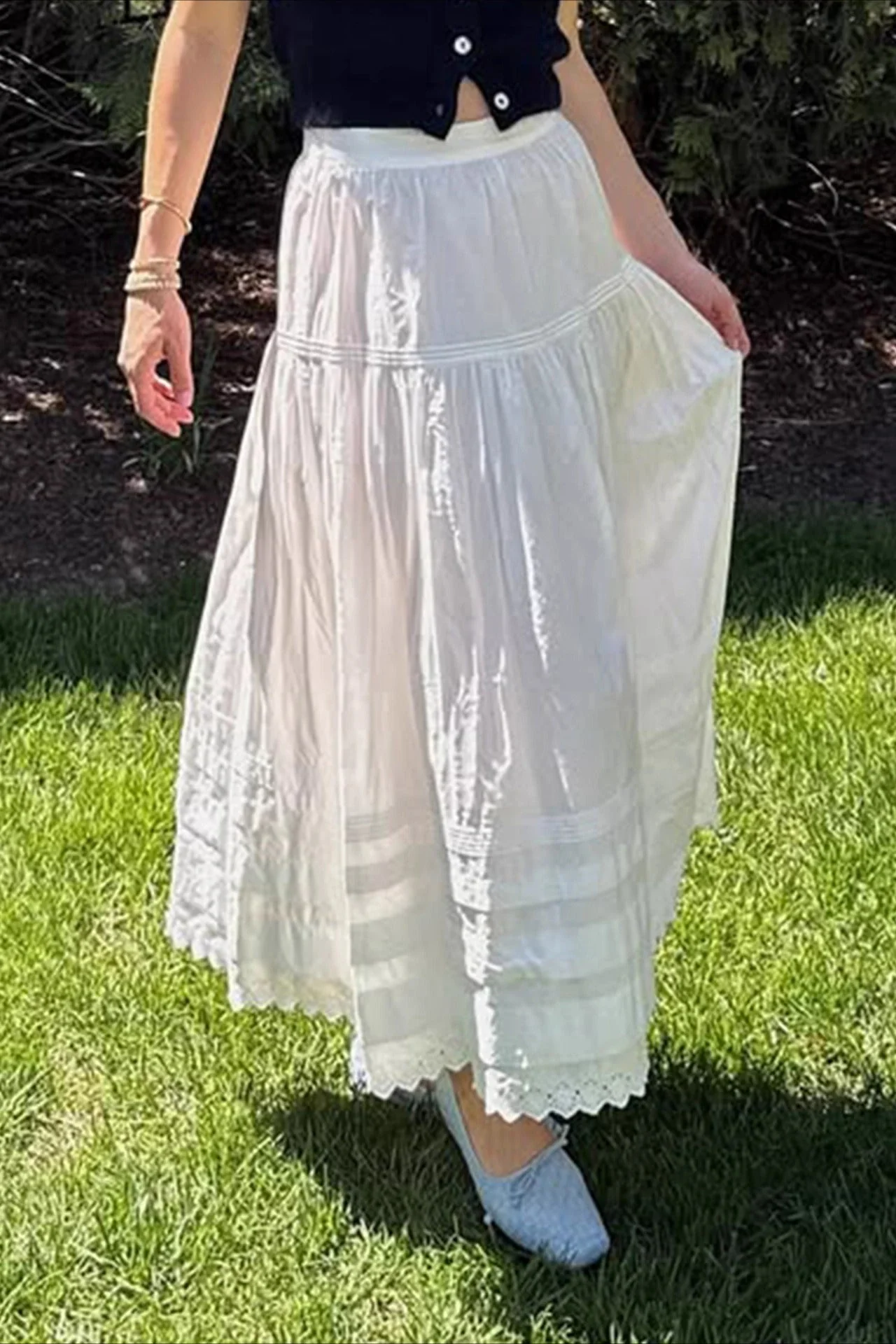 Lace Panel Asymmetrical Maxi Skirt - Image 3