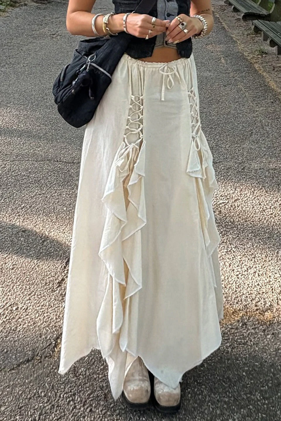 Ruffled Asymmetrical Midi Skirt - Image 2