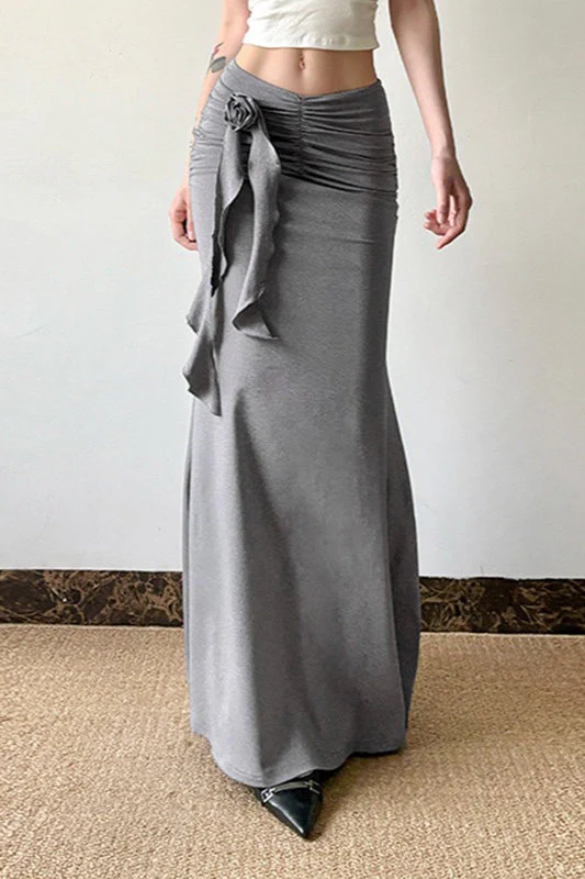Grey Bodycon Mermaid Maxi Skirt - Image 2