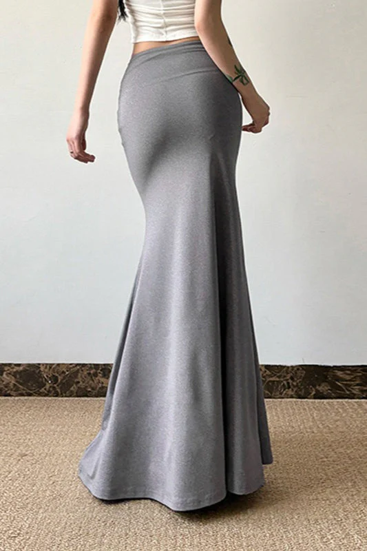 Grey Bodycon Mermaid Maxi Skirt - Image 3