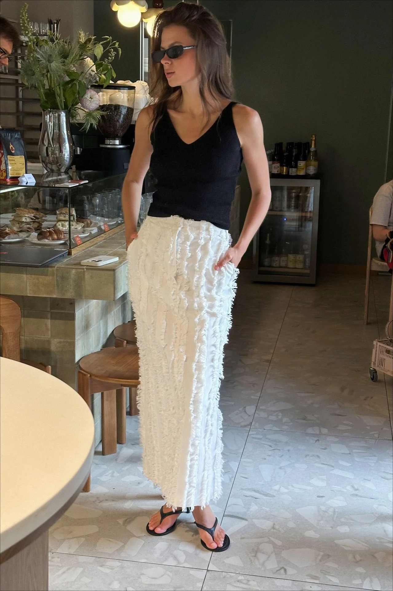 White Jacquard Cotton Linen Maxi Skirt - Image 3
