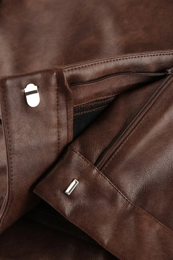 Brown Faux Leather Short Skirt - Image 4