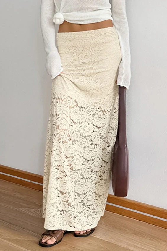 Sheer Jacquard Lace Maxi Skirt - Image 2