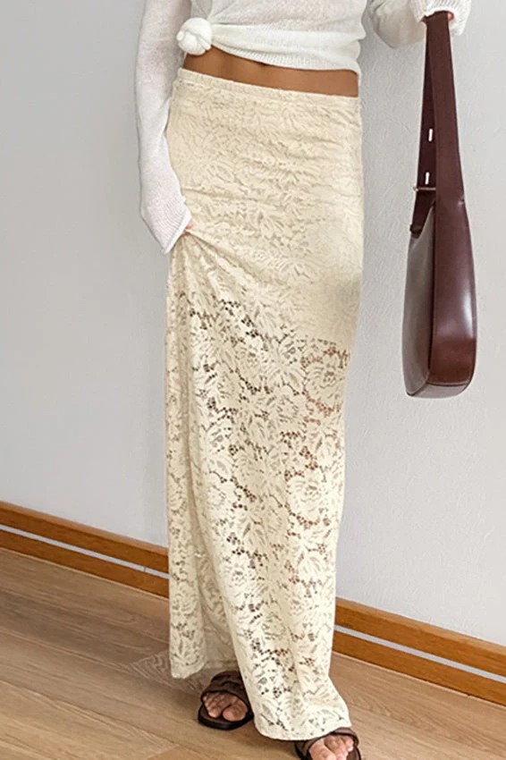 Sheer Jacquard Lace Maxi Skirt - Image 3