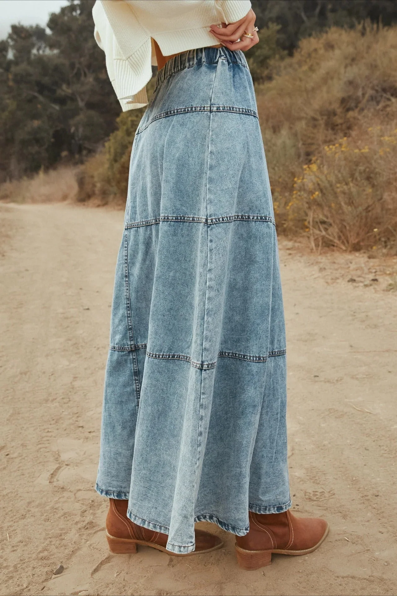 Layered Denim A-Line Skirt - Image 2