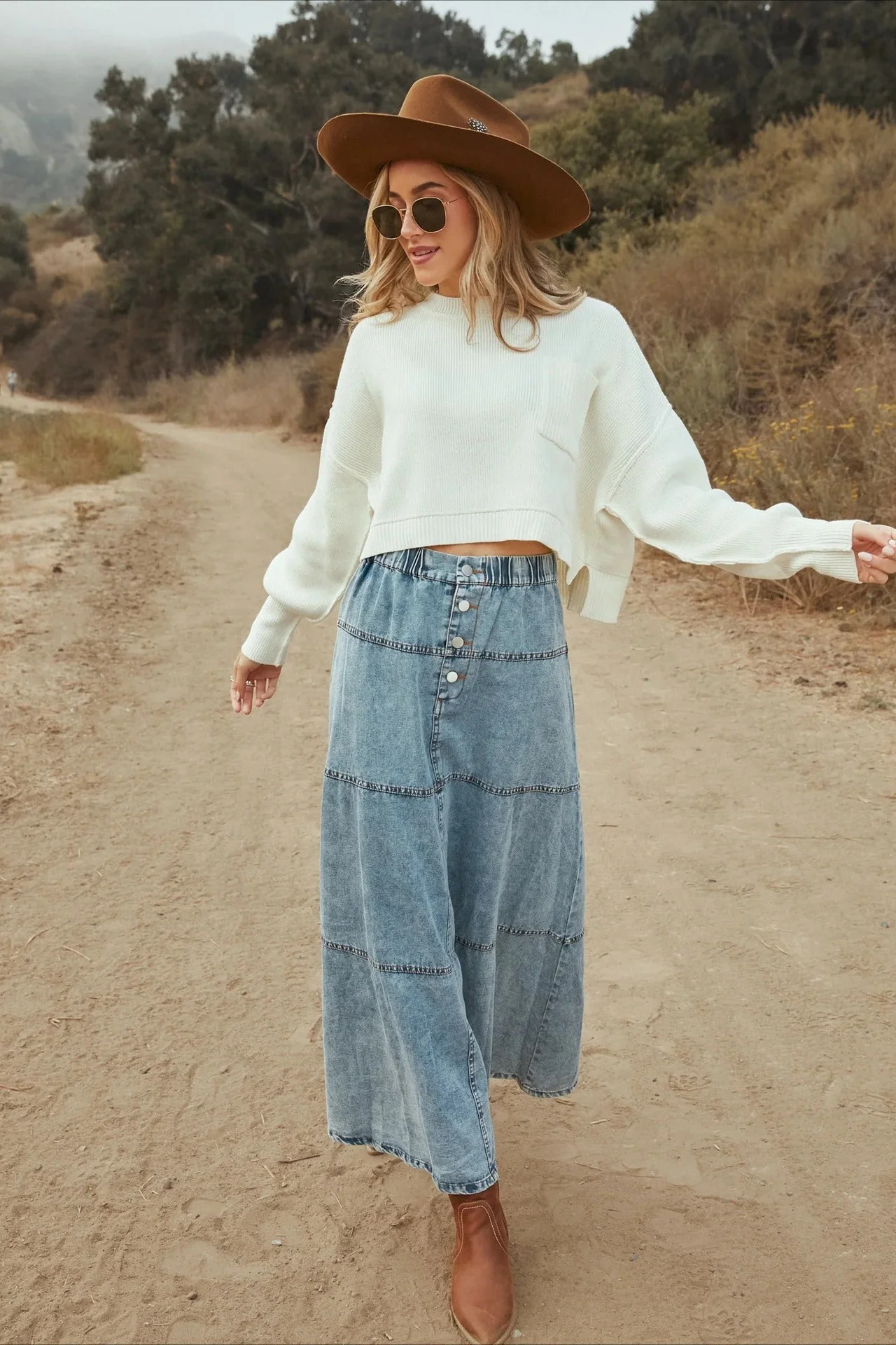 Layered Denim A-Line Skirt - Image 4