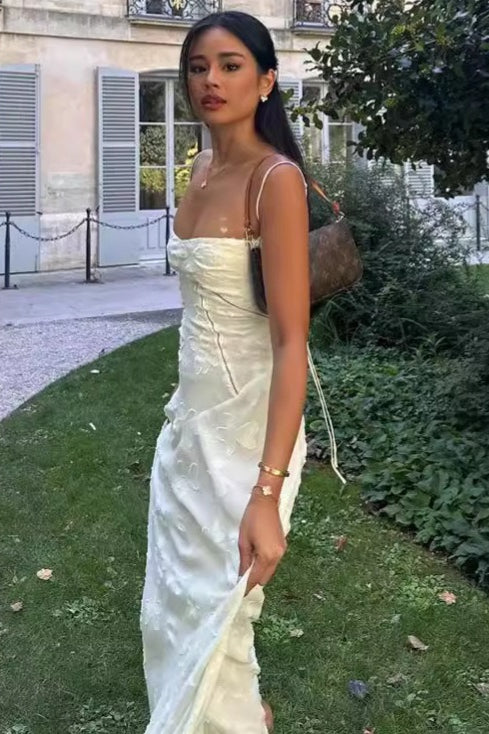 Vintage Cream Strap Floral Backless Maxi Dress - Image 3
