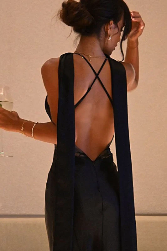 Lace Panel V-Neck Backless Cami Evening Maxi Dress - Image 4