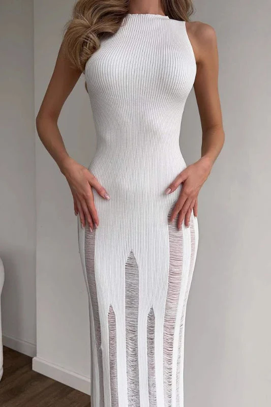 Waist Slim Hollow Knit Maxi Dress - Image 5