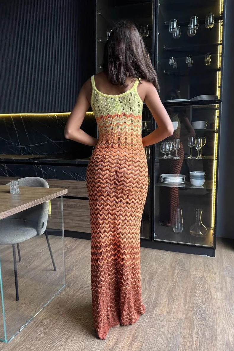 Spaghetti Strap Color Block Maxi Dress - Image 2