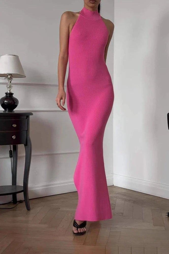 Sexy Bodycon Halter Maxi Dress - Image 4