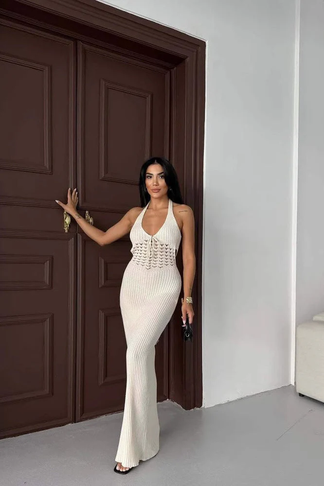 Sheer Halter Backless Maxi Dress - Image 2