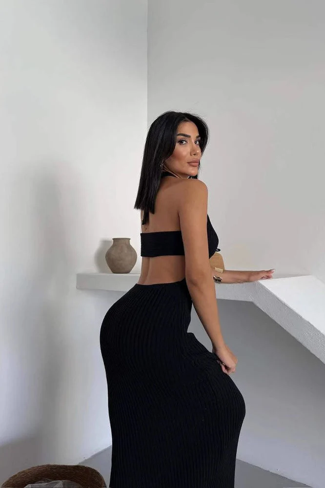 Sheer Halter Backless Maxi Dress - Image 5