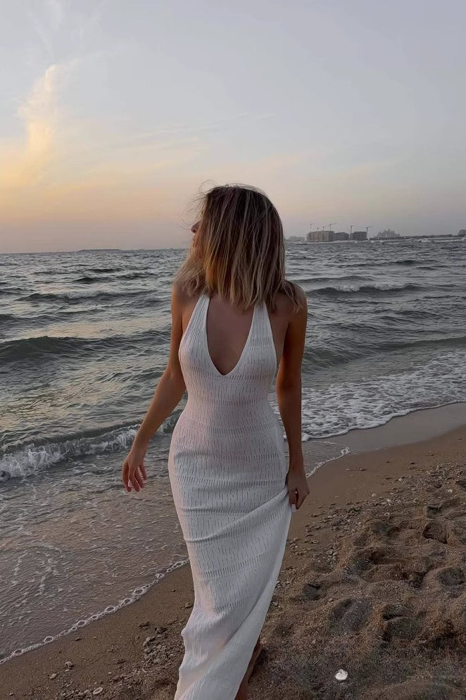 Knit Hollow Out Backless Maxi Dress - Image 2