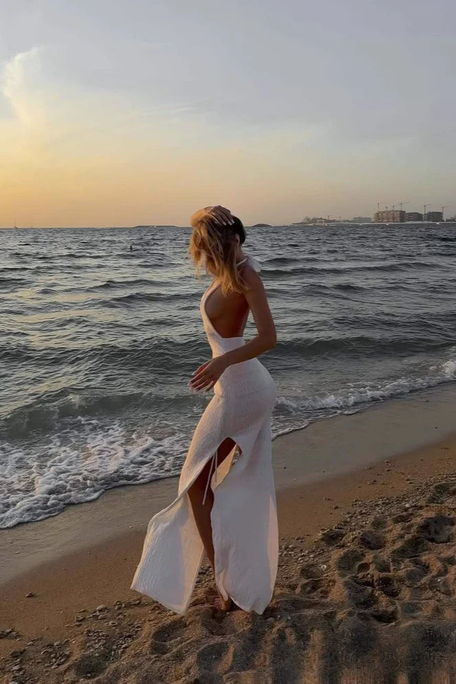 Knit Hollow Out Backless Maxi Dress - Image 3