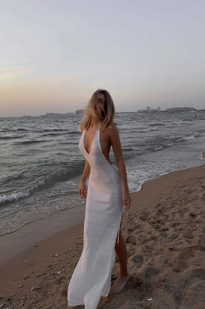 Knit Hollow Out Backless Maxi Dress - Image 4