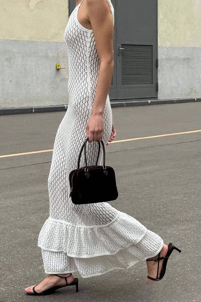 V Neck Ruffle Backless Maxi Dress - Image 3
