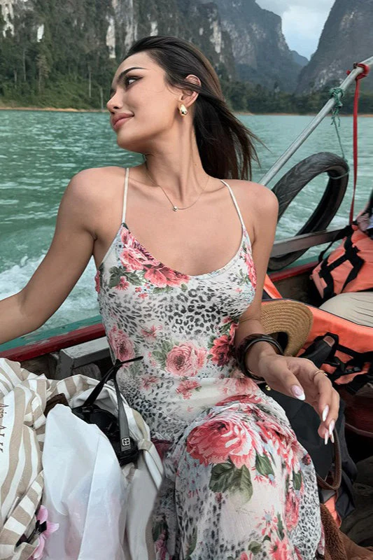 Leopard Floral Backless Maxi Dress - Image 4