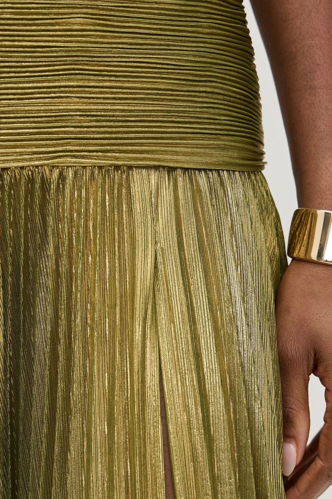 Metallic Pleated Halter Backless Tie Slit Maxi Dress - Image 4