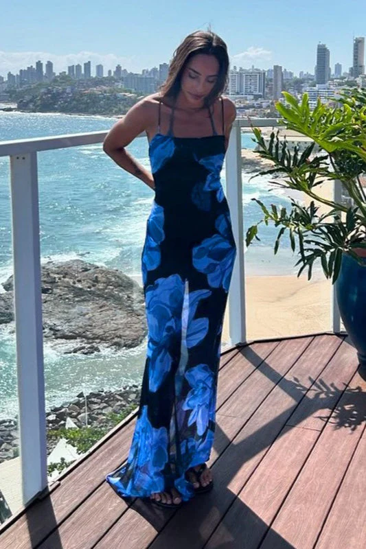 Halter Backless Tie Floral Maxi Dress - Image 2