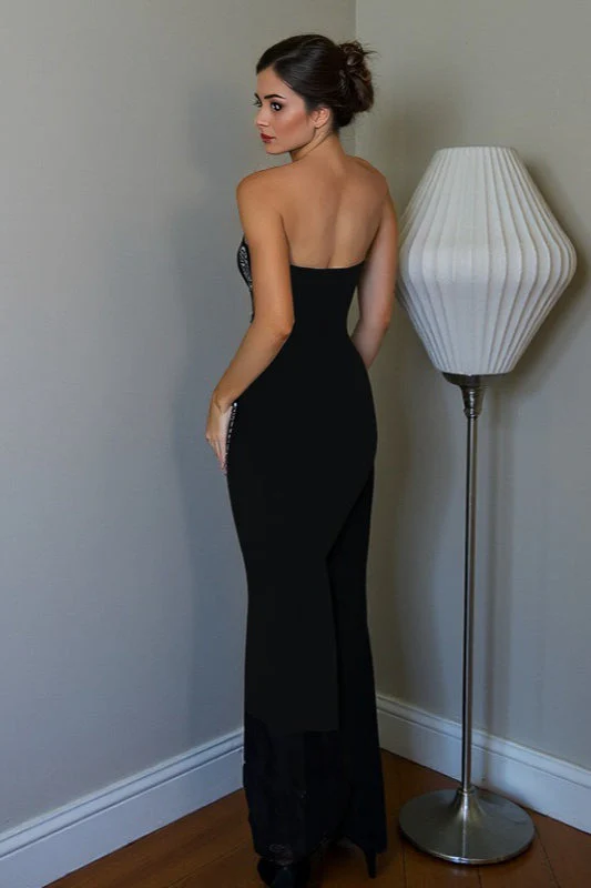 Angel Wings Rhinestone Strapless Bodycon Maxi Dress - Image 3