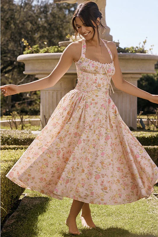Floral Print Halter Bodycon Maxi Dress - Image 3