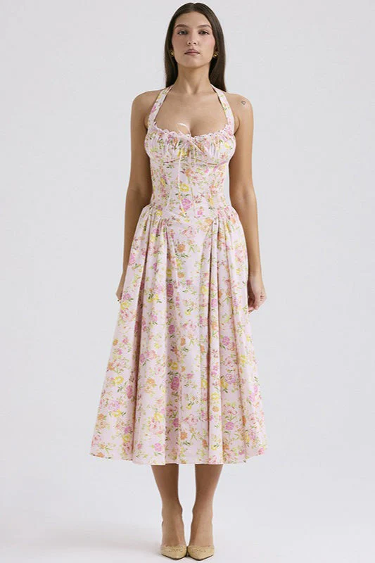 Floral Print Halter Bodycon Maxi Dress - Image 4