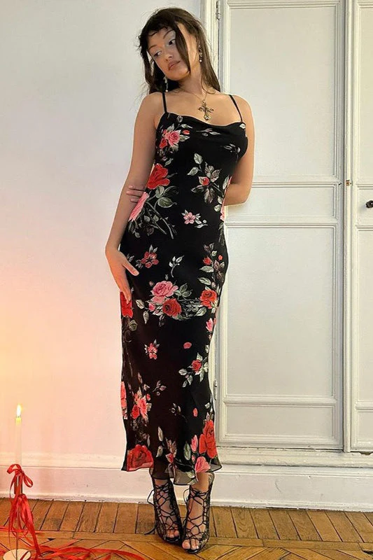 Vintage Floral Bodycon Cami Maxi Dress - Image 2