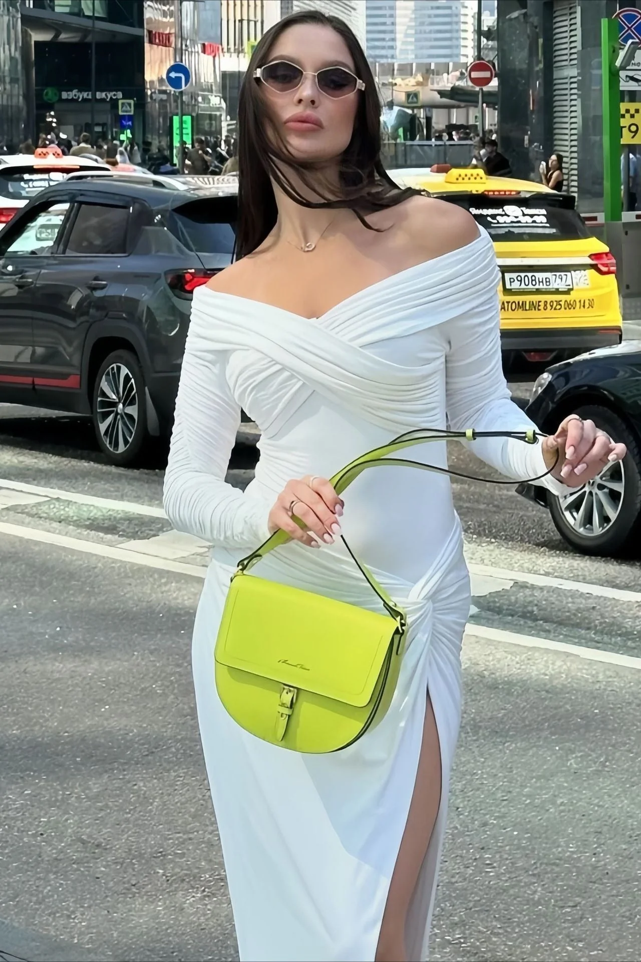 Solid Color Off-Shoulder Ruched Long Sleeve Split Maxi Dress - Image 3