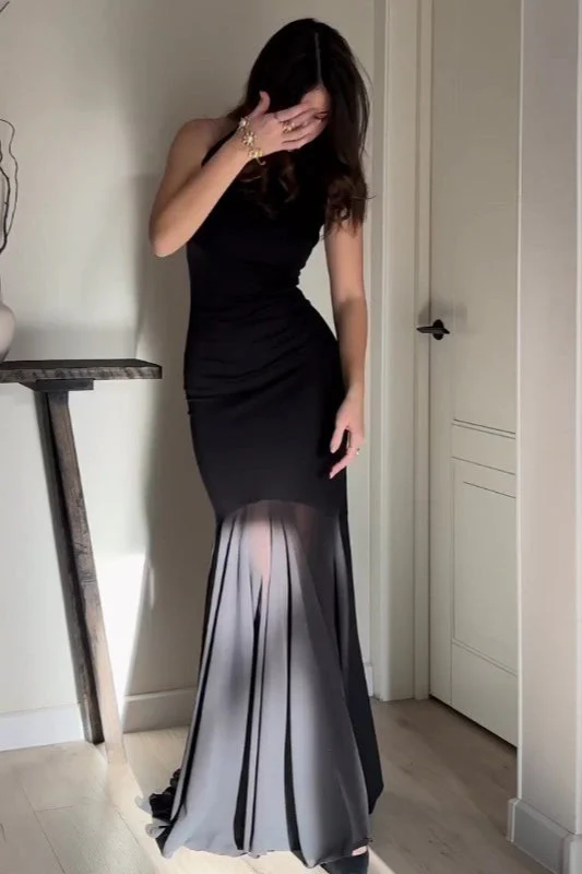 Solid Color Mesh Fitted Sexy Bodycon Maxi Dress - Image 2
