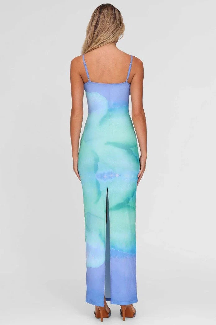 Gradient Floral Spaghetti Strap Fitted Bodycon Maxi Dress - Image 5