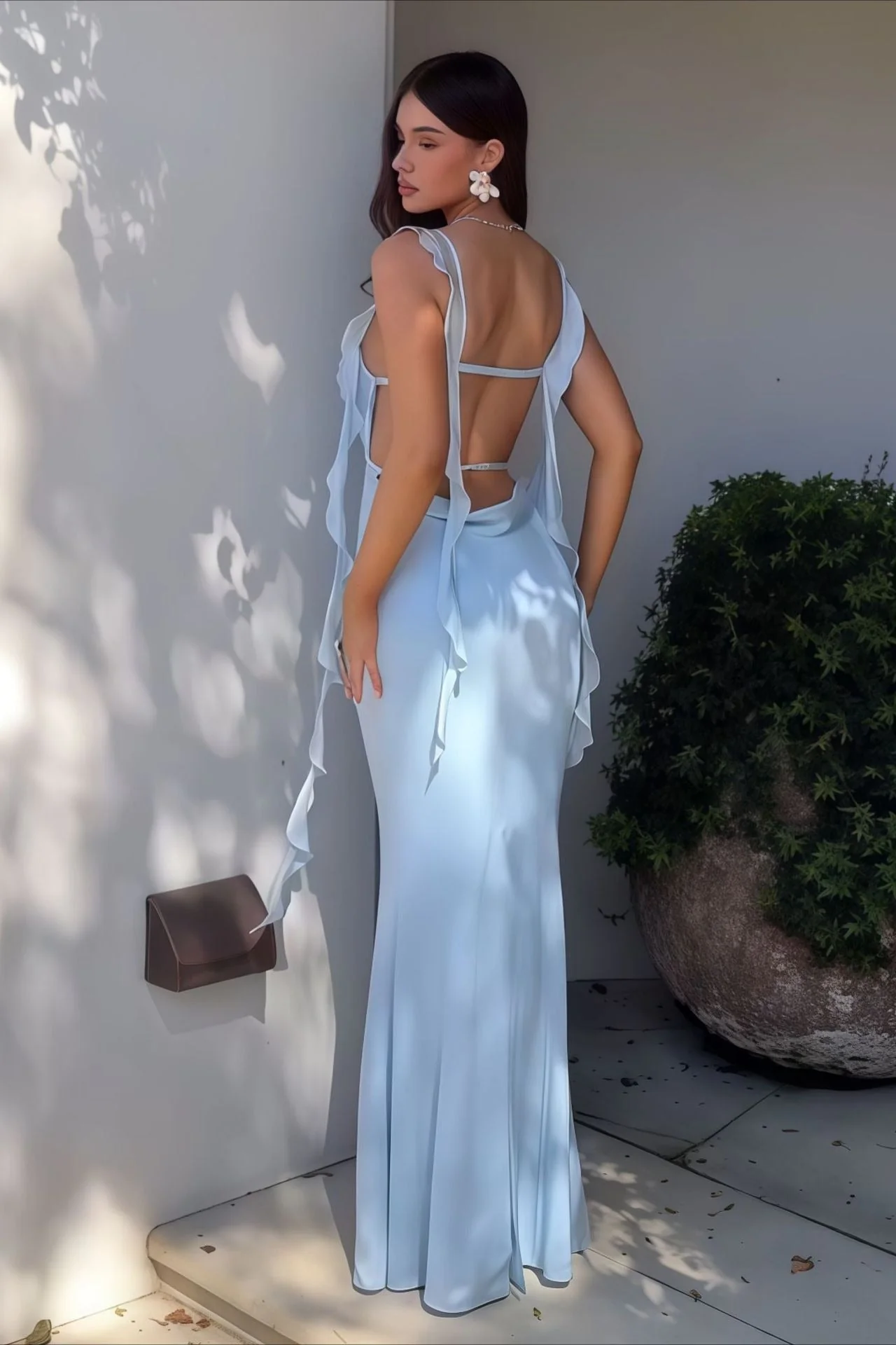 Strapless Ruffle Trim Spaghetti Strap Maxi Dress - Image 3
