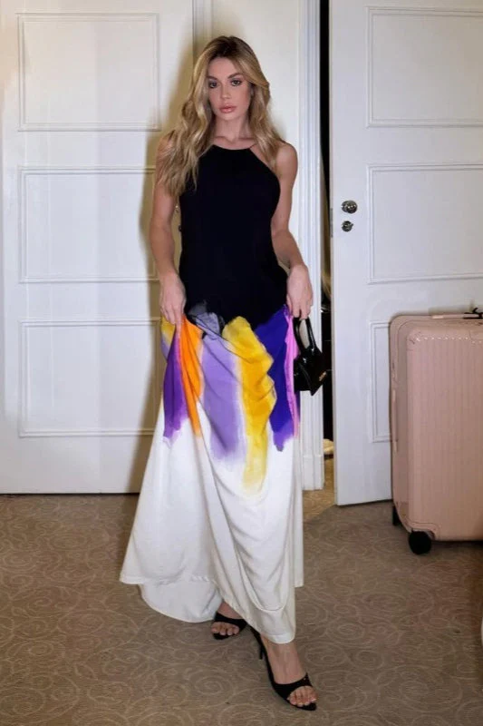 Painted Tie-Back Sleeveless Backless Fitted Bodycon Maxi Dress - Image 2