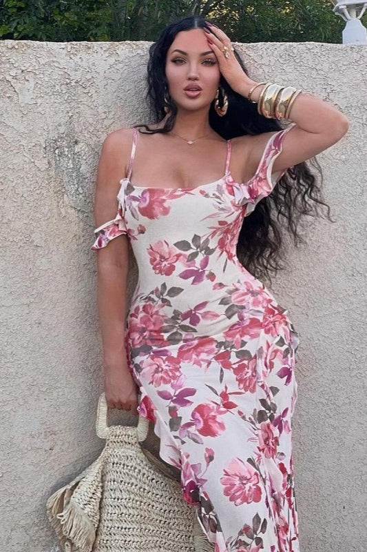 Floral Fitted Spaghetti Strap Casual Maxi Dress - Image 2