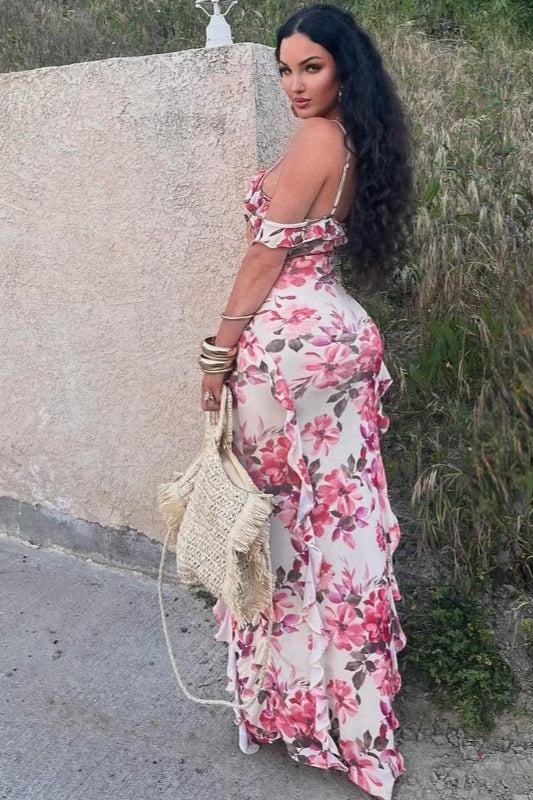 Floral Fitted Spaghetti Strap Casual Maxi Dress - Image 3