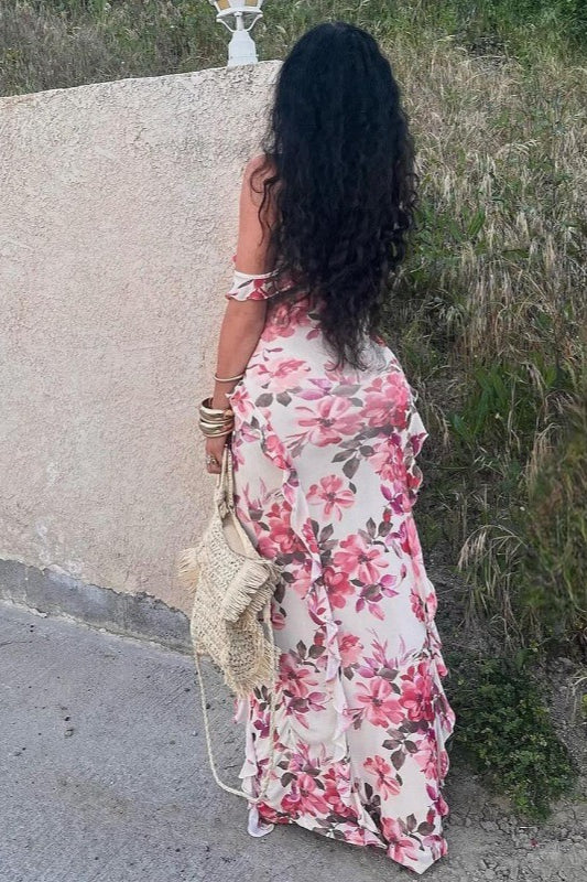 Floral Fitted Spaghetti Strap Casual Maxi Dress - Image 4