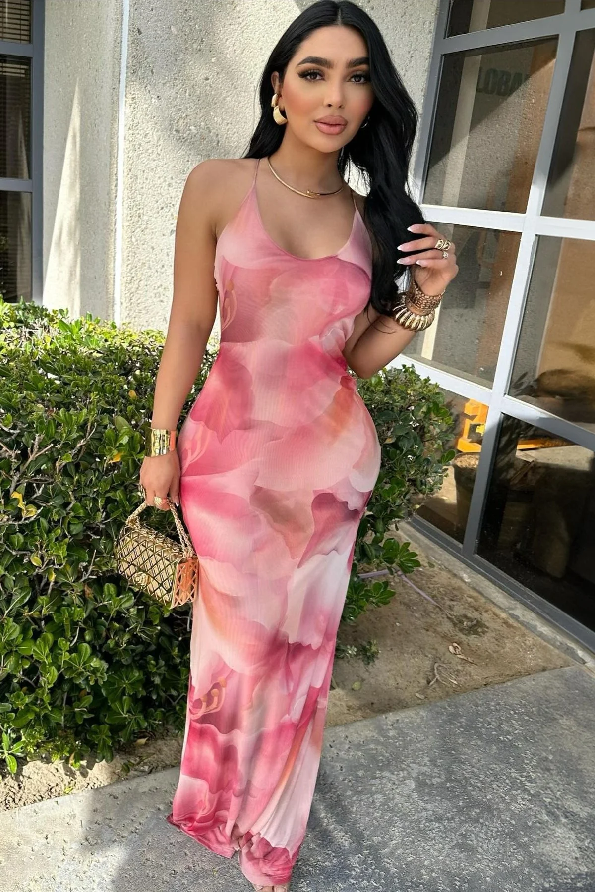 Floral Backless Ruched Bodycon Maxi Dress - Image 5