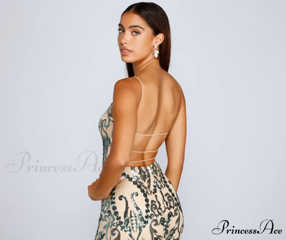 Luana Formal Open Charming Back Sequin Dress - Image 5