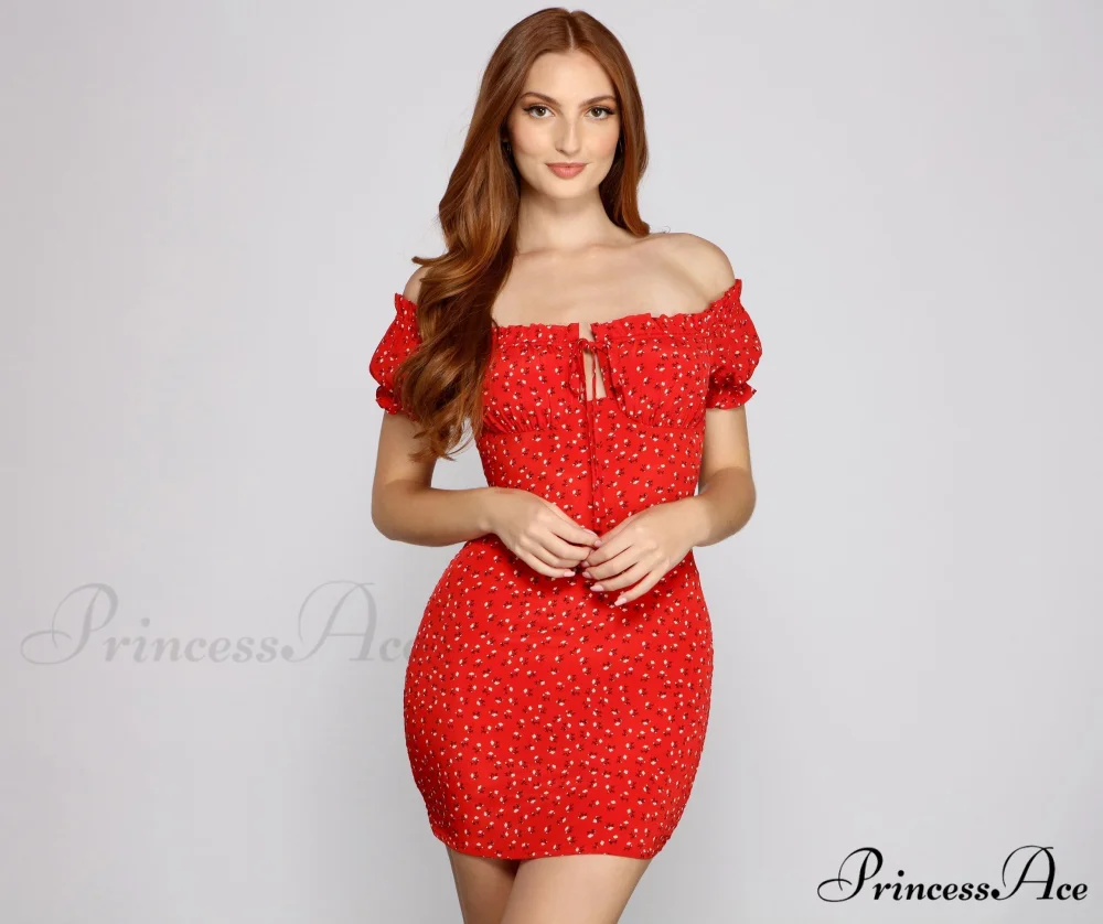 Flirty Vibes Off The Graceful Shoulder Floral Mini Dress - Image 3