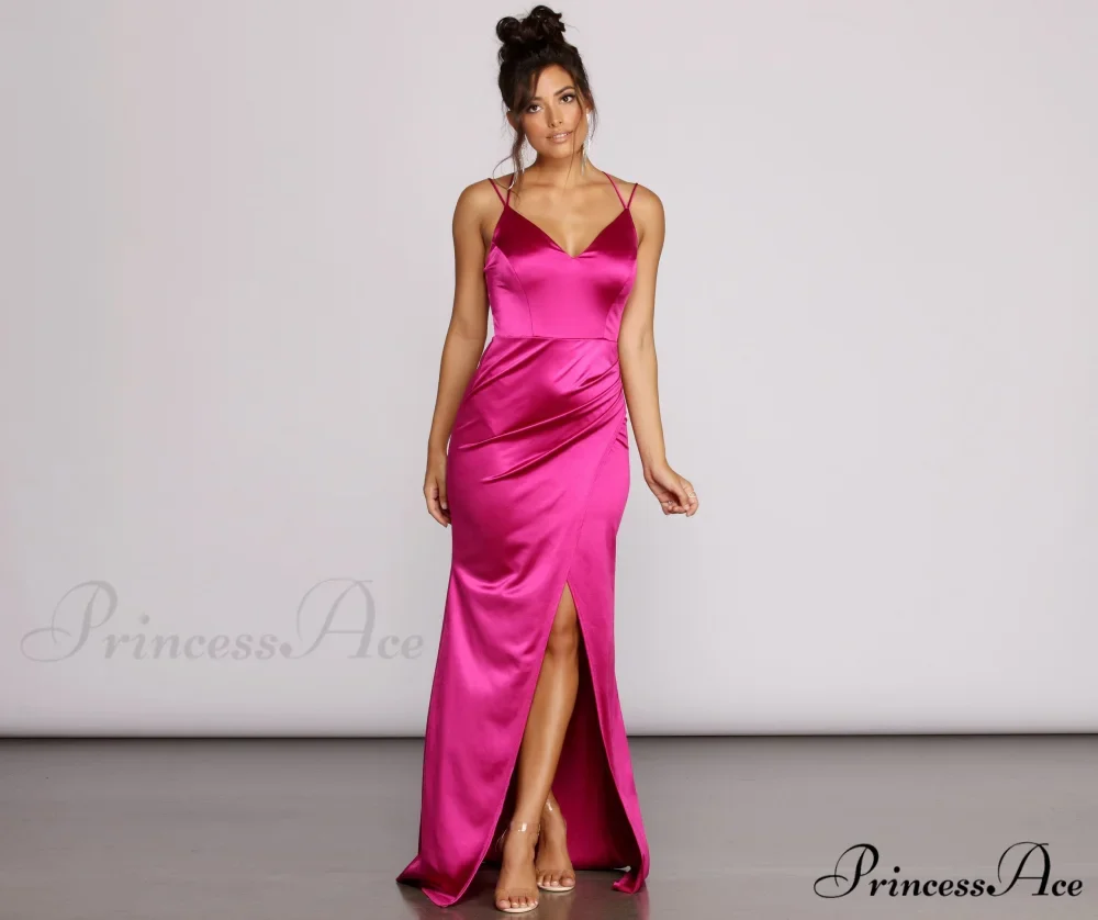 Gianna Formal High Charming Slit Satin Dress - Image 4