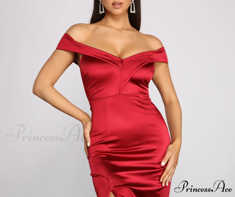 Grecia Formal High Charming Slit Satin Dress - Image 3