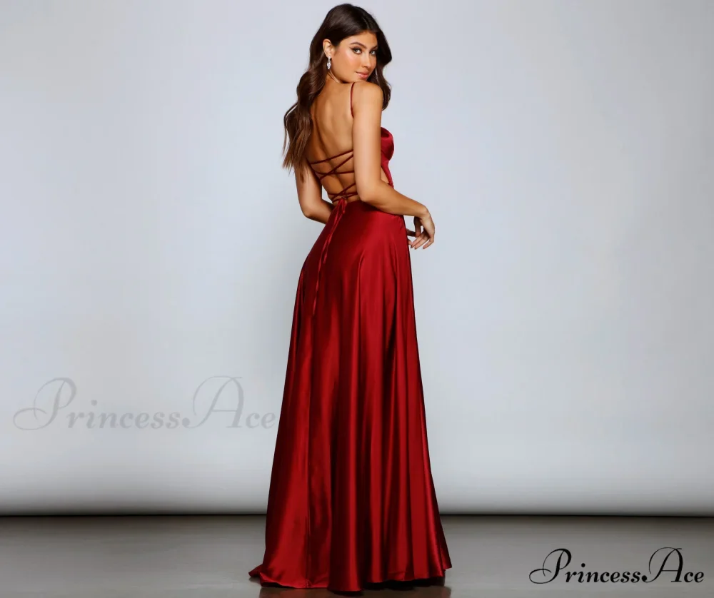 Jenny A-Line Stylish Satin Formal Dress - Image 7
