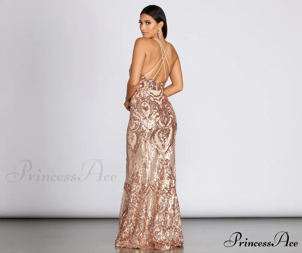 Julieanne Formal Stylish Sequin Scroll Dress - Image 2