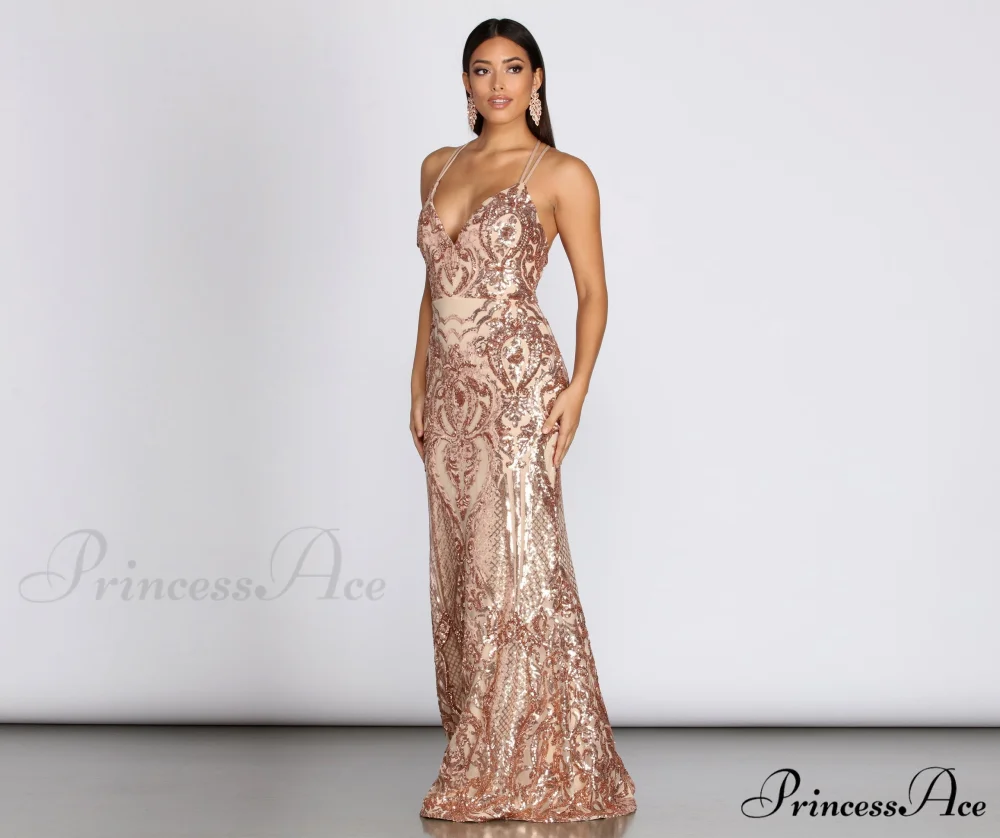 Julieanne Formal Stylish Sequin Scroll Dress - Image 3