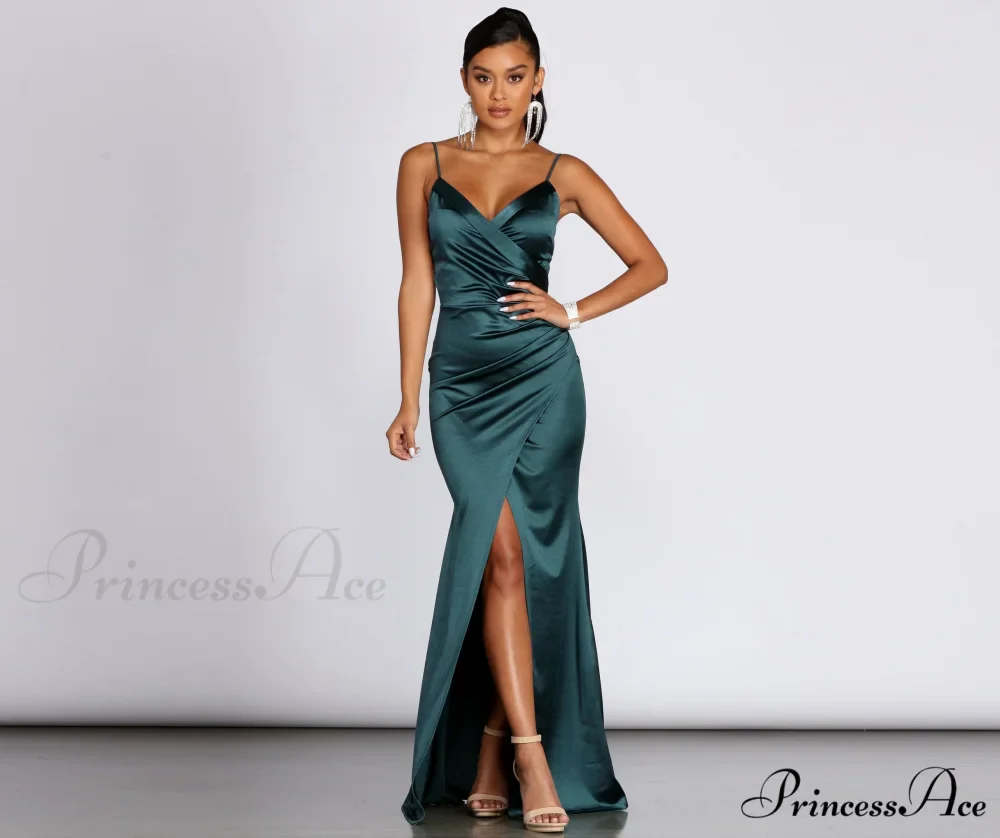 Kimia Formal Stylish Satin Wrap Gown - Image 3