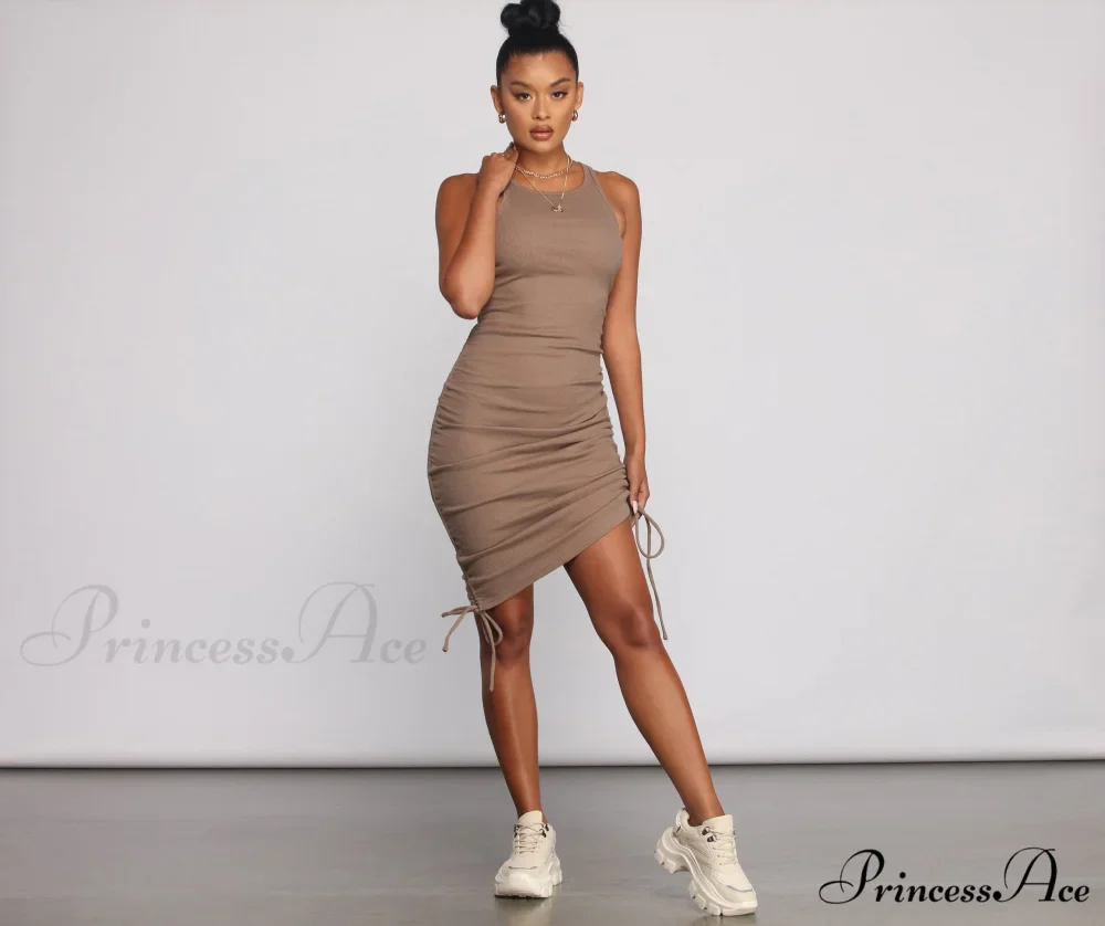 Effortless Everyday Ruched Charming Knit Mini Dress - Image 12